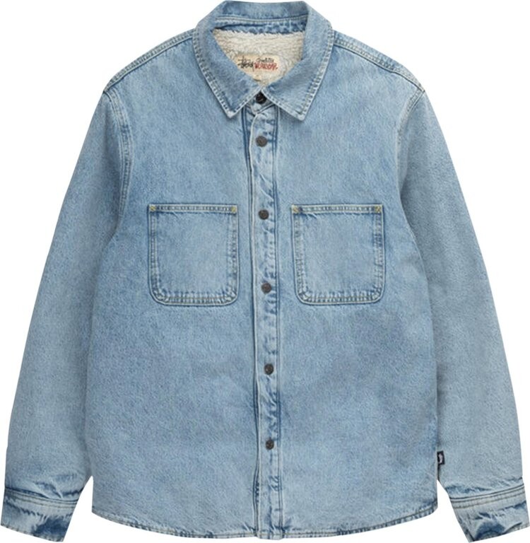 

Рубашка Stussy Sherpa Lined Denim Shirt 'Stone Washed', серый