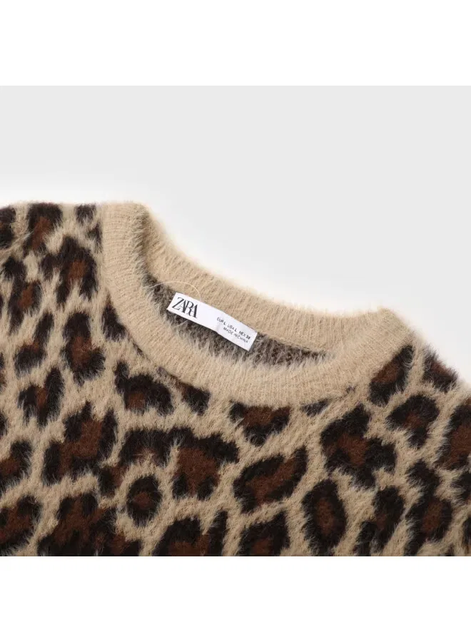 Пуловер свободного кроя с длинным рукавом Zara, коричневый — фото 4