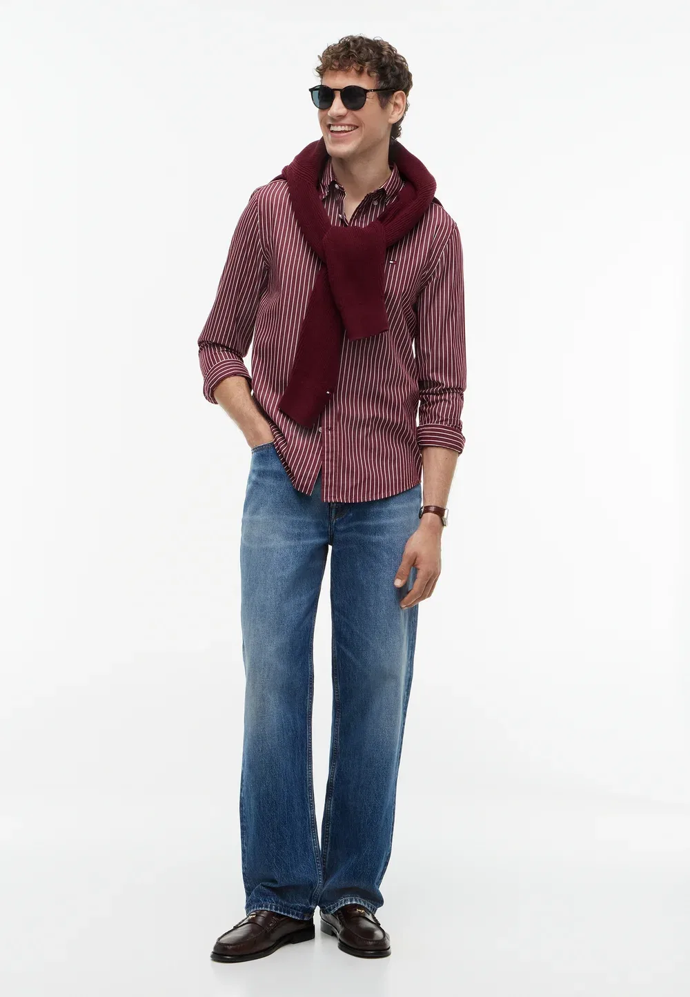 Рубашка Flex hairline poplin rf - рубашка Tommy Hilfiger, Deep Rouge — фото 2