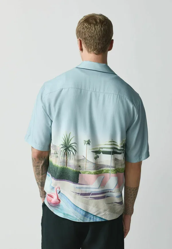 Рубашка с принтом Regular fit Short Sleeve Shirt Next, light blue pool scene, светло-голубой — фото 3