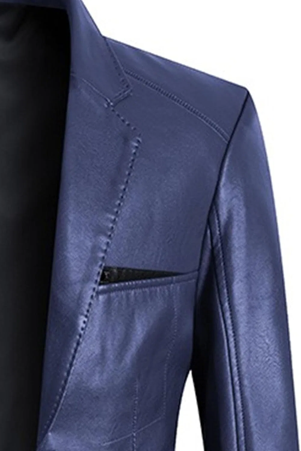 Мужское кожаное пальто с лацканами, Leather Coat, тёмно-синий — фото 3