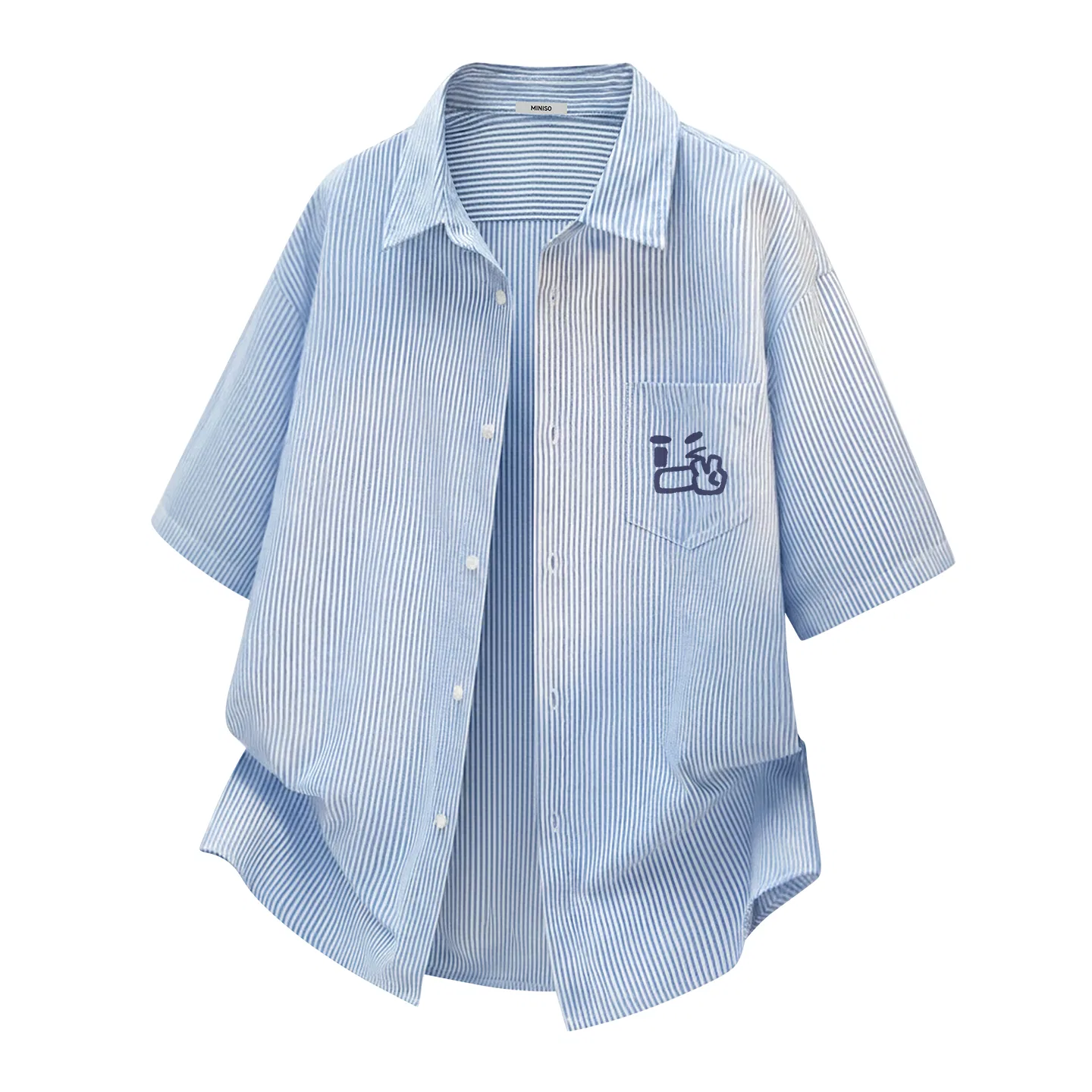 Детская рубашка с воротником Oxford Blue White Stripes, MINISO, Цвет: Heavyweight Oxford Blue White Stripes