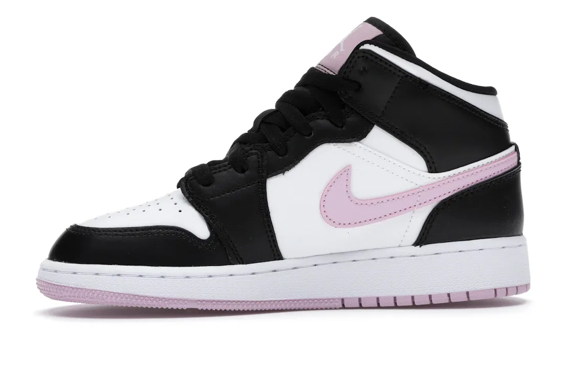 Детские кроссовки для мальчиков с принтом Jordan 1 Mid Jordan, White/Black-Light Arctic Pink — фото 3