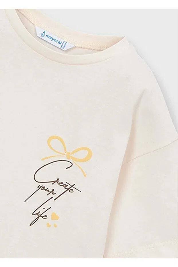 Детская футболка с принтом Summer Girl's Printed Tshirt With Neck Scarf Mayoral, Nude Color — фото 4
