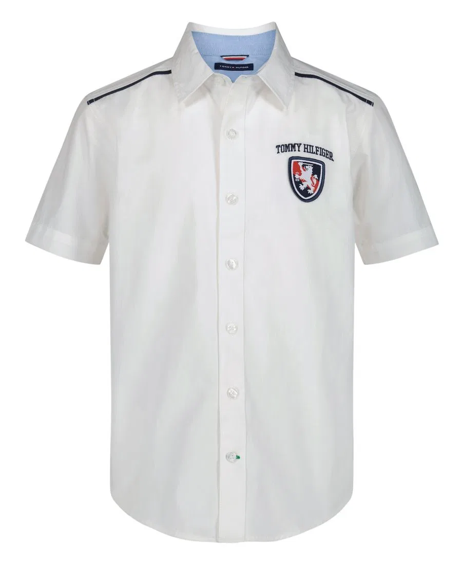 Детская рубашка с коротким рукавом и логотипом Tommy Hilfiger, Fresh White