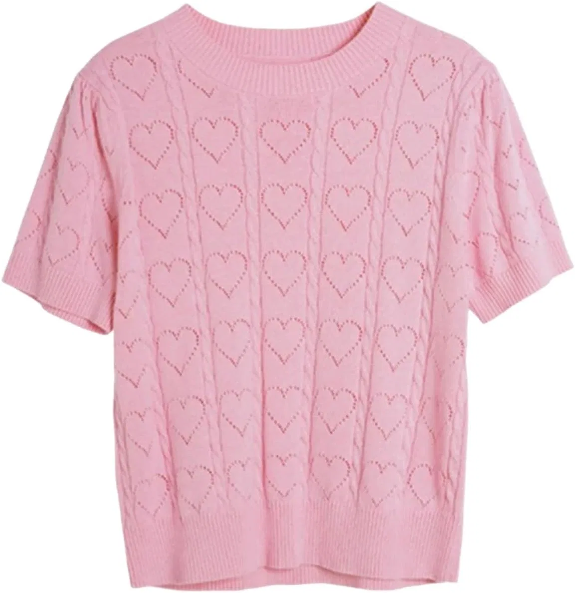 Женский пуловер с коротким рукавом, вязаный, с круглым вырезом, Pink Pullovers