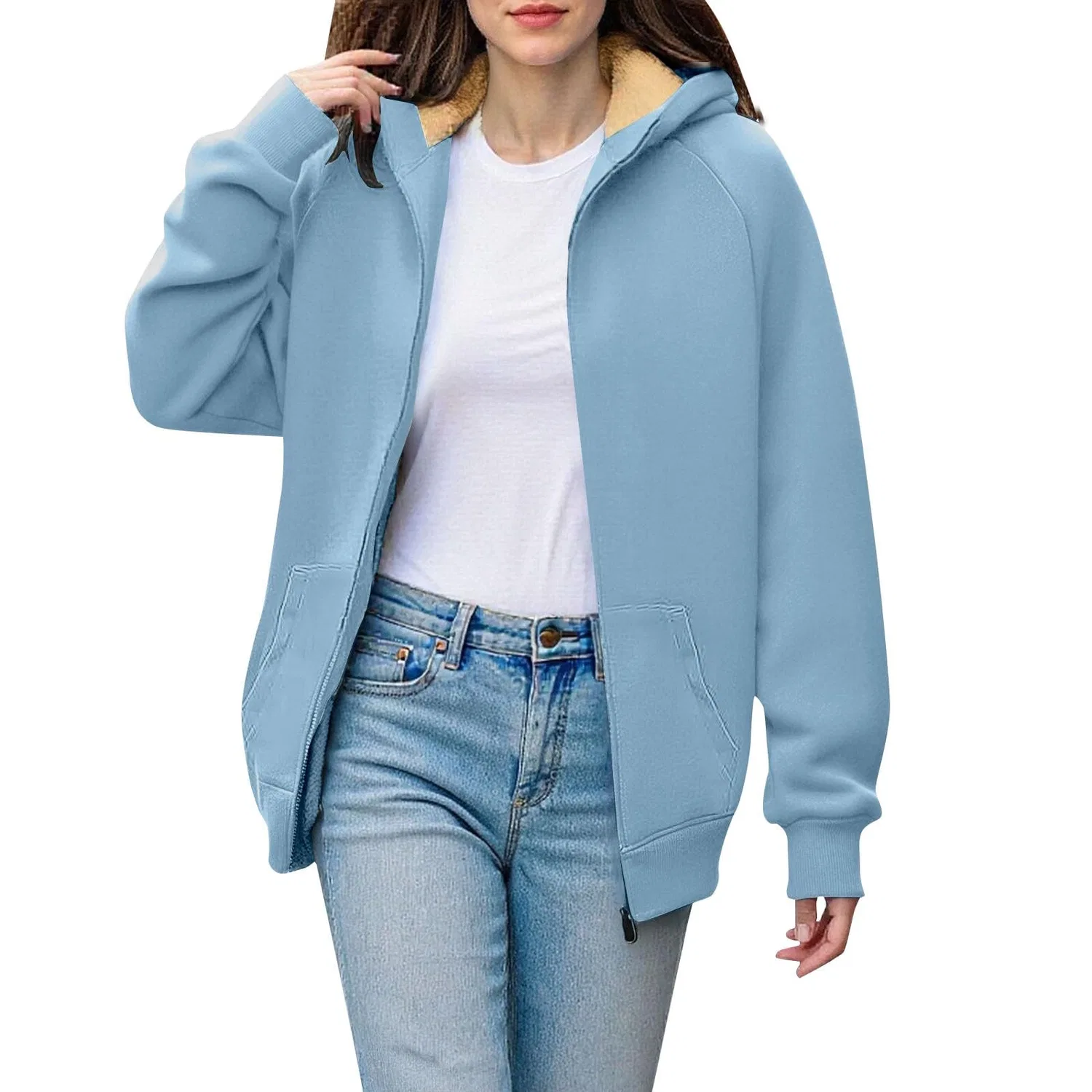 Женское зимнее пальто с капюшоном на молнии, Azzurro — фото 2