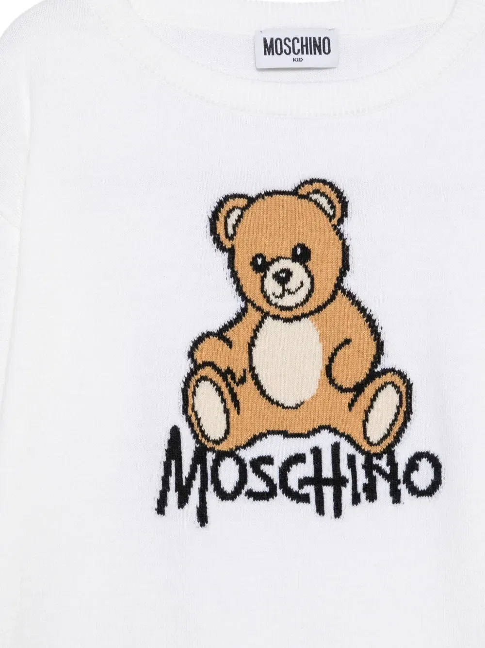 Трикотажный свитшот с интарсией "Мишка Тедди" Moschino Kids, белый — фото 3