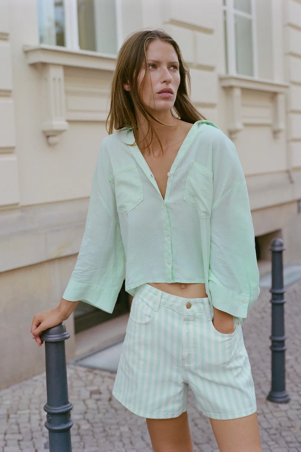 Струящаяся рубашка из льняной смеси ZARA, Mint — фото 2