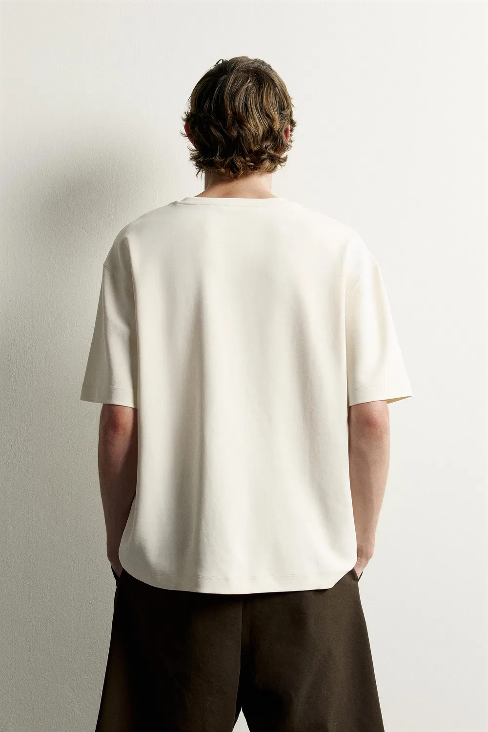 Мягкая футболка свободного кроя ZARA, Oyster-white — фото 3