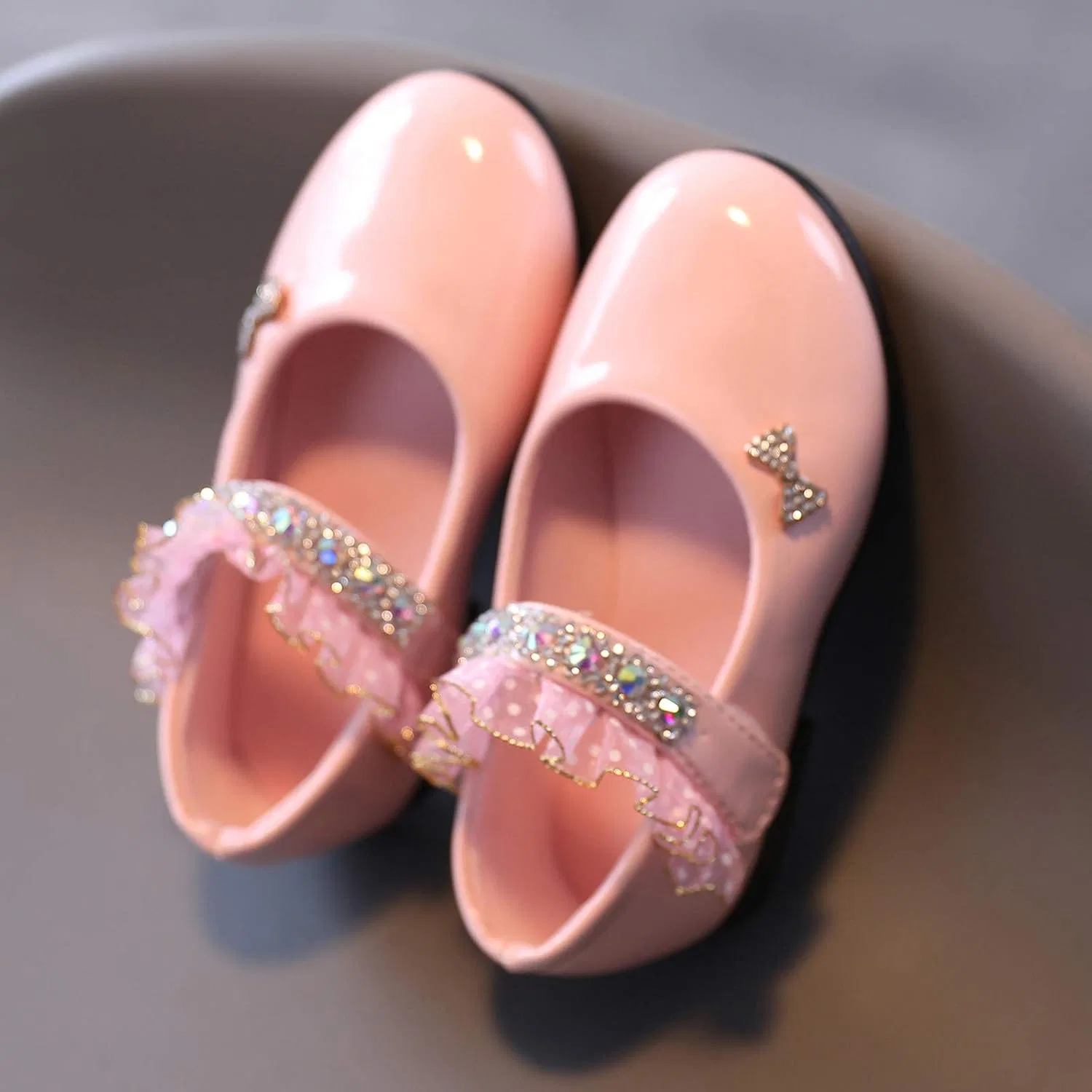 Детские туфли Мэри Джейн для девочек с принтом Rhinstones Mary Jane Ballet Flats Flower Girl School Party Wedding Shoes, Pink — фото 2