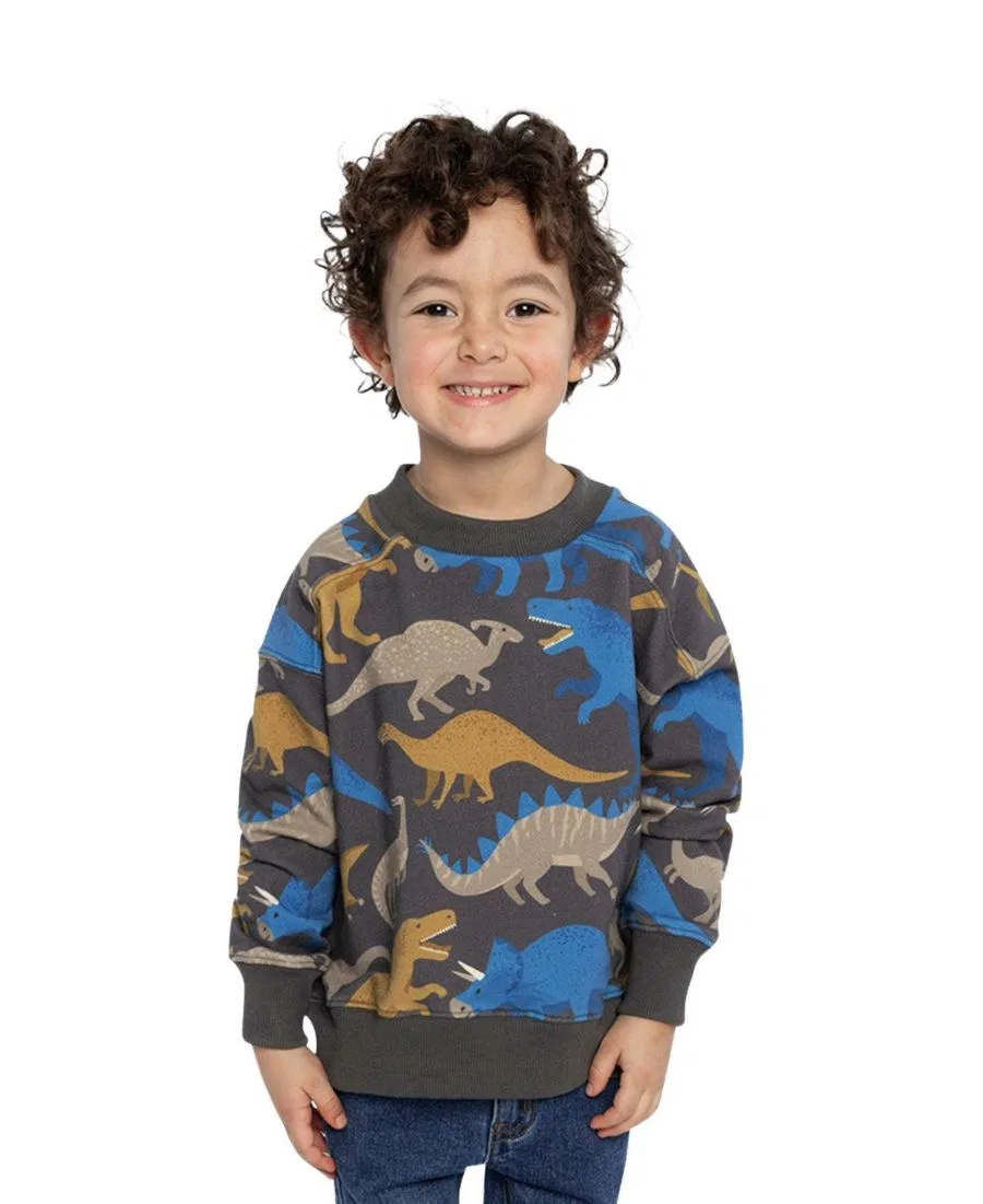 Детский свитшот из флиса с принтом динозавров Deux par Deux, Grey Dinosaur Print — фото 3