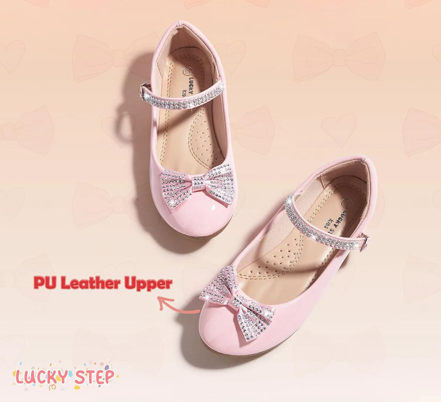 Детские балетки для девочек с принтом LUCKY STEP, Pink — фото 3