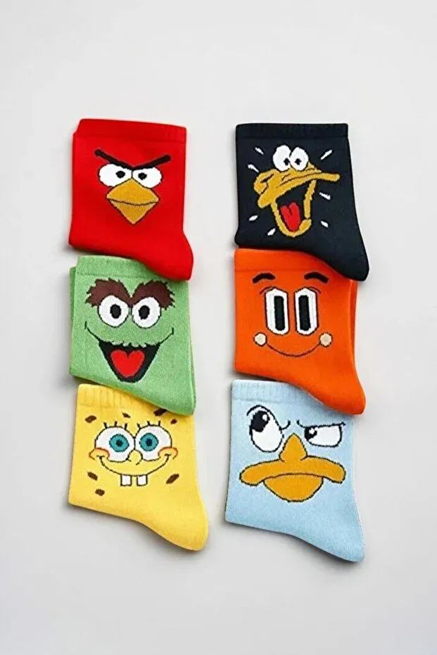 Детские носки с принтом 6 пар Colorful College Socks Set Esinti, Mixed — фото 3