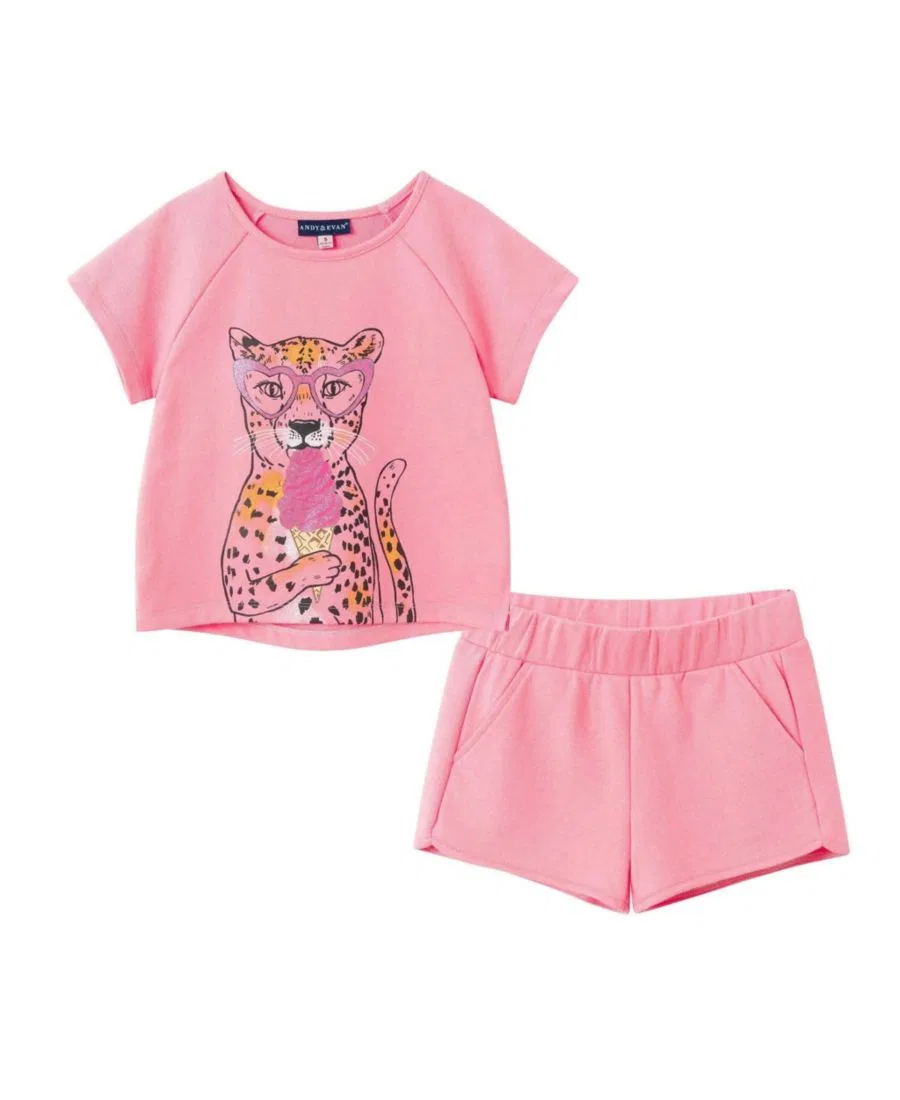 Комплект из топа и шорт с блестящим принтом Cheetah French Terry Andy & Evan, Pink