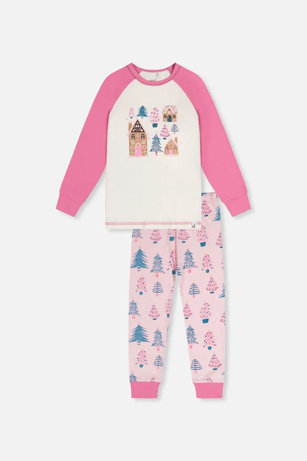 Детский комплект пижамы из органического хлопка с длинным рукавом Pink Tree Print Deux par Deux, Pink Printed With Trees