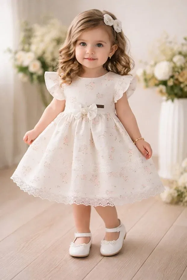 Детское платье для девочек хлопковое Pearl Flower Muslin Babychacha, White