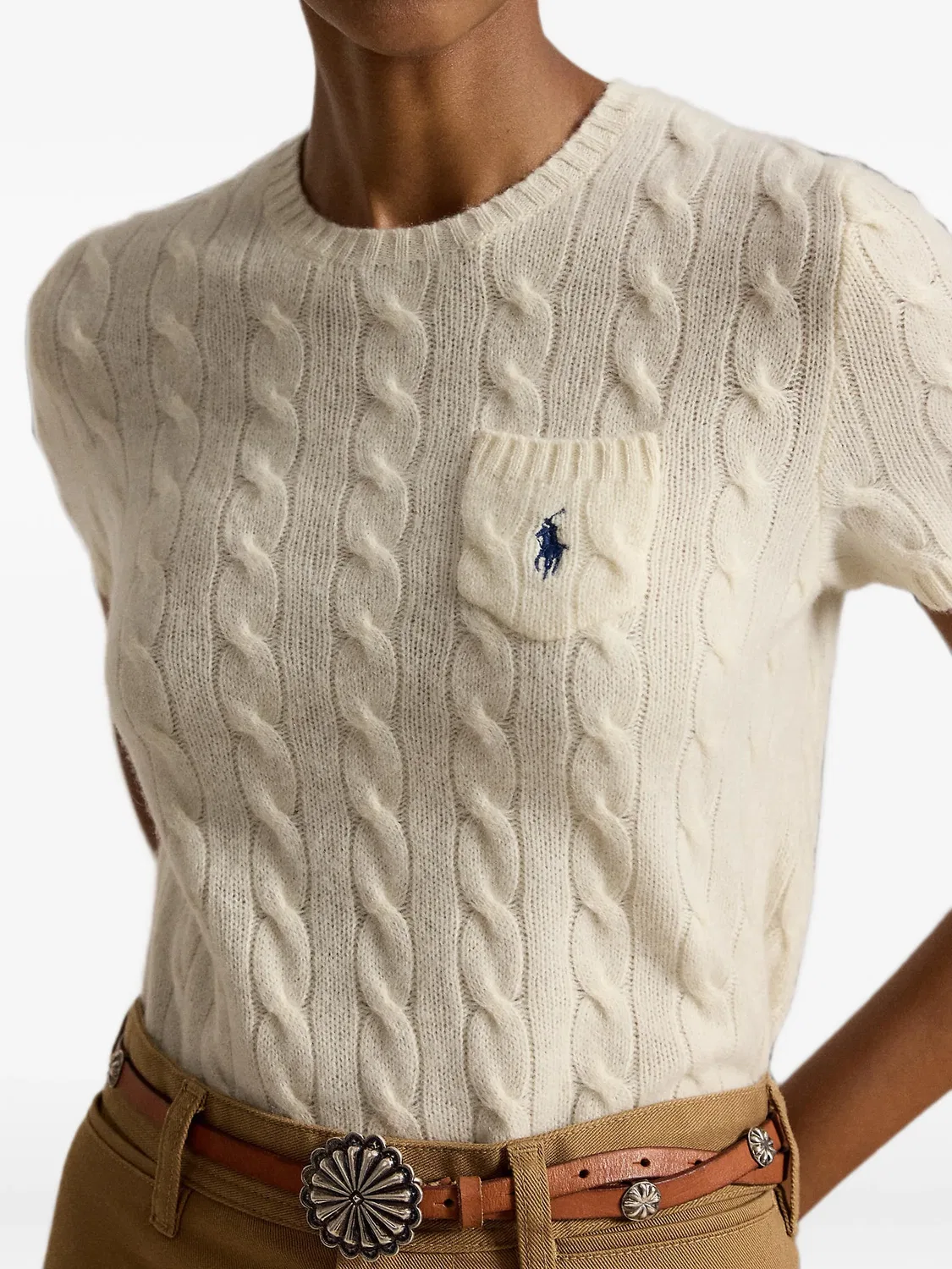 Джемпер с коротким рукавом из шерсти и кашемира Polo Ralph Lauren, нейтральные — фото 2