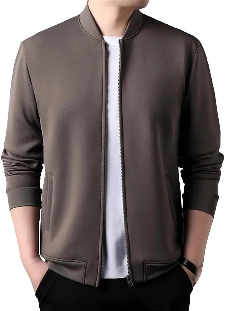 Мужская куртка с воротником-стойкой, на молнии, slim fit, кофейный