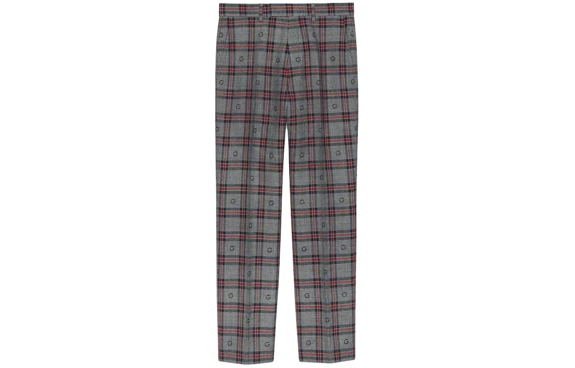 Мужские брюки из шерсти в клетку G Plaid GUCCI, Gray Blue