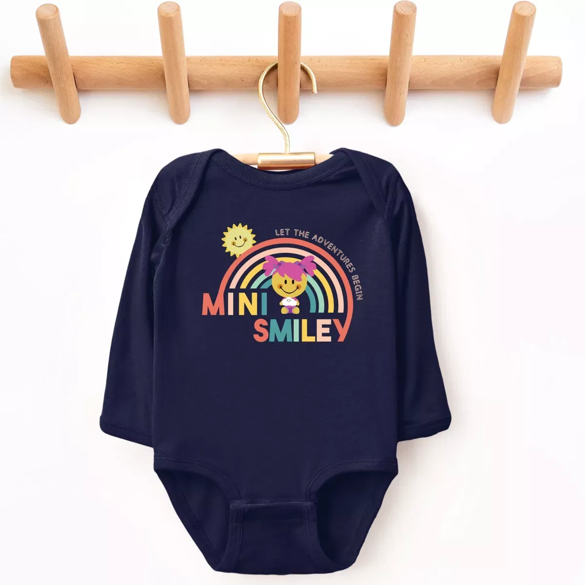 Детское боди с длинным рукавом Mini Smiley Let The Adventures Begin Aria The Juniper Shop, Navy — фото 2