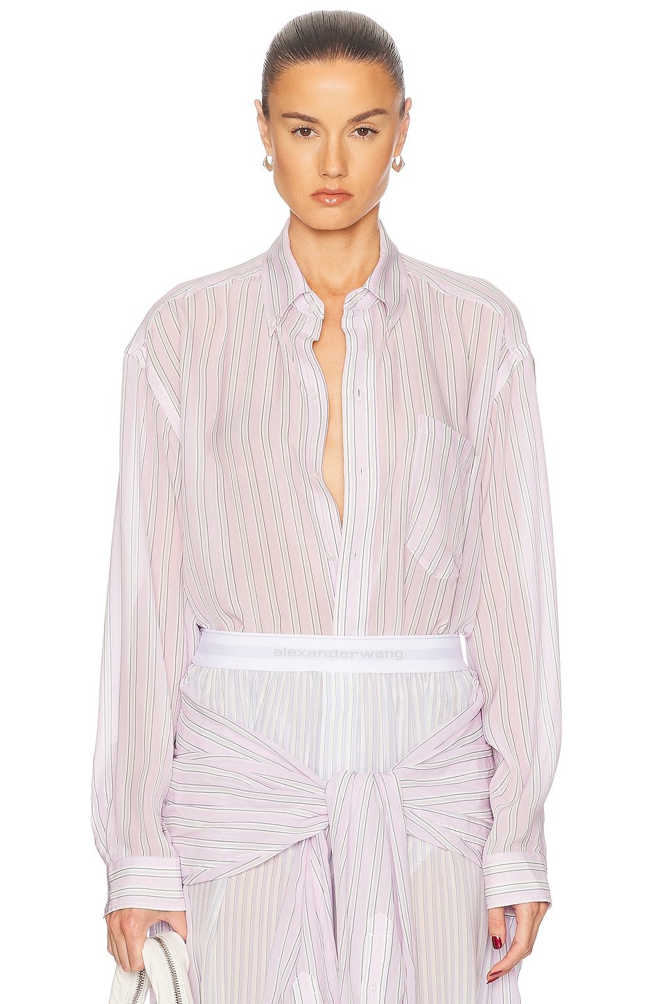 

Оверсайз рубашка бойфренда в светло-розовом/лиловом цвете Alexander Wang, Light Pink & Mauve