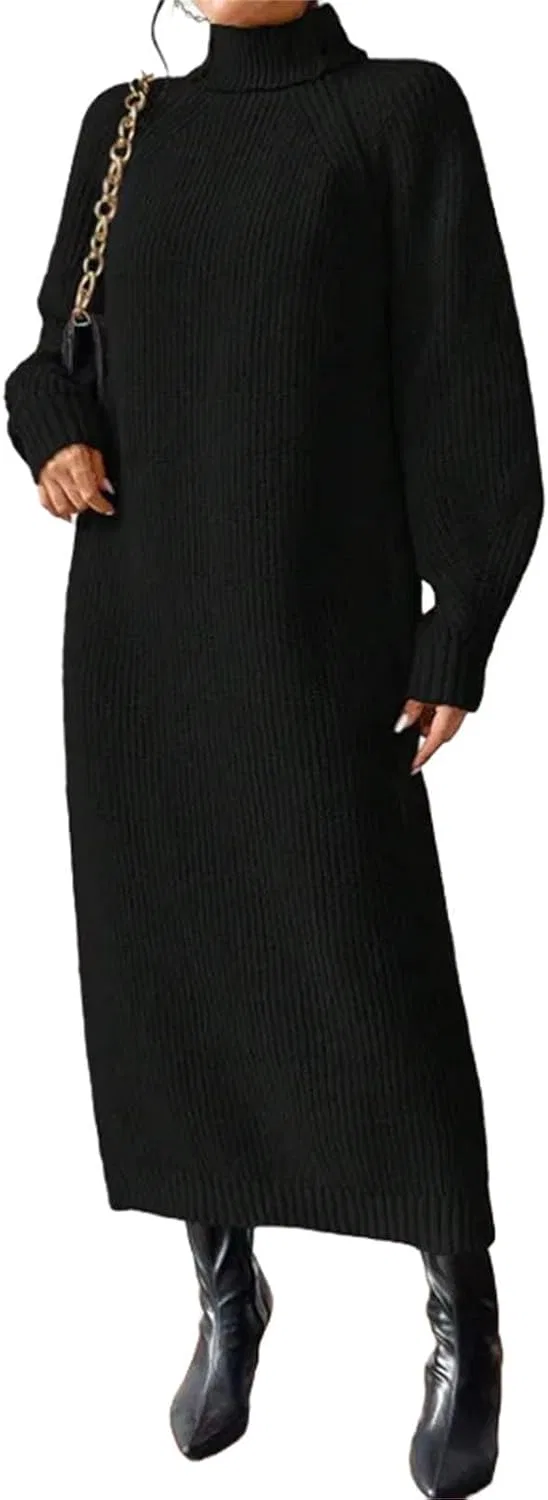 Женское свободное платье-свитер с водолазкой, Black