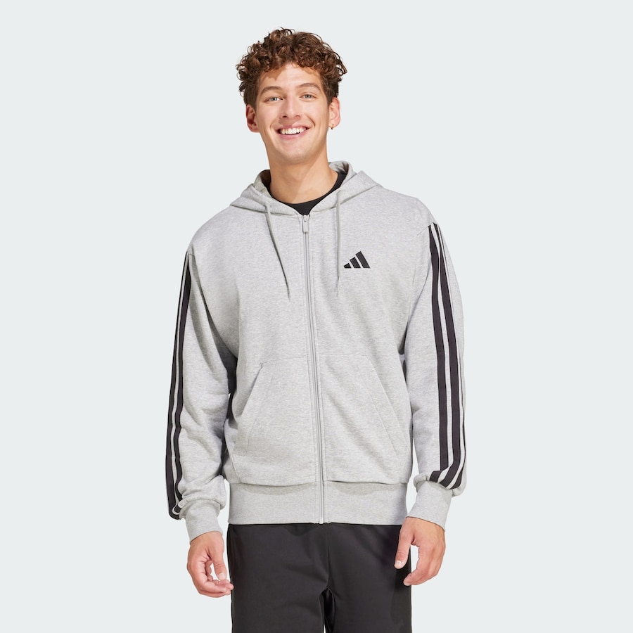 Спортивная толстовка с капюшоном на молнии ADIDAS SPORTSWEAR Essentials French Terry, светло-серый — фото 2