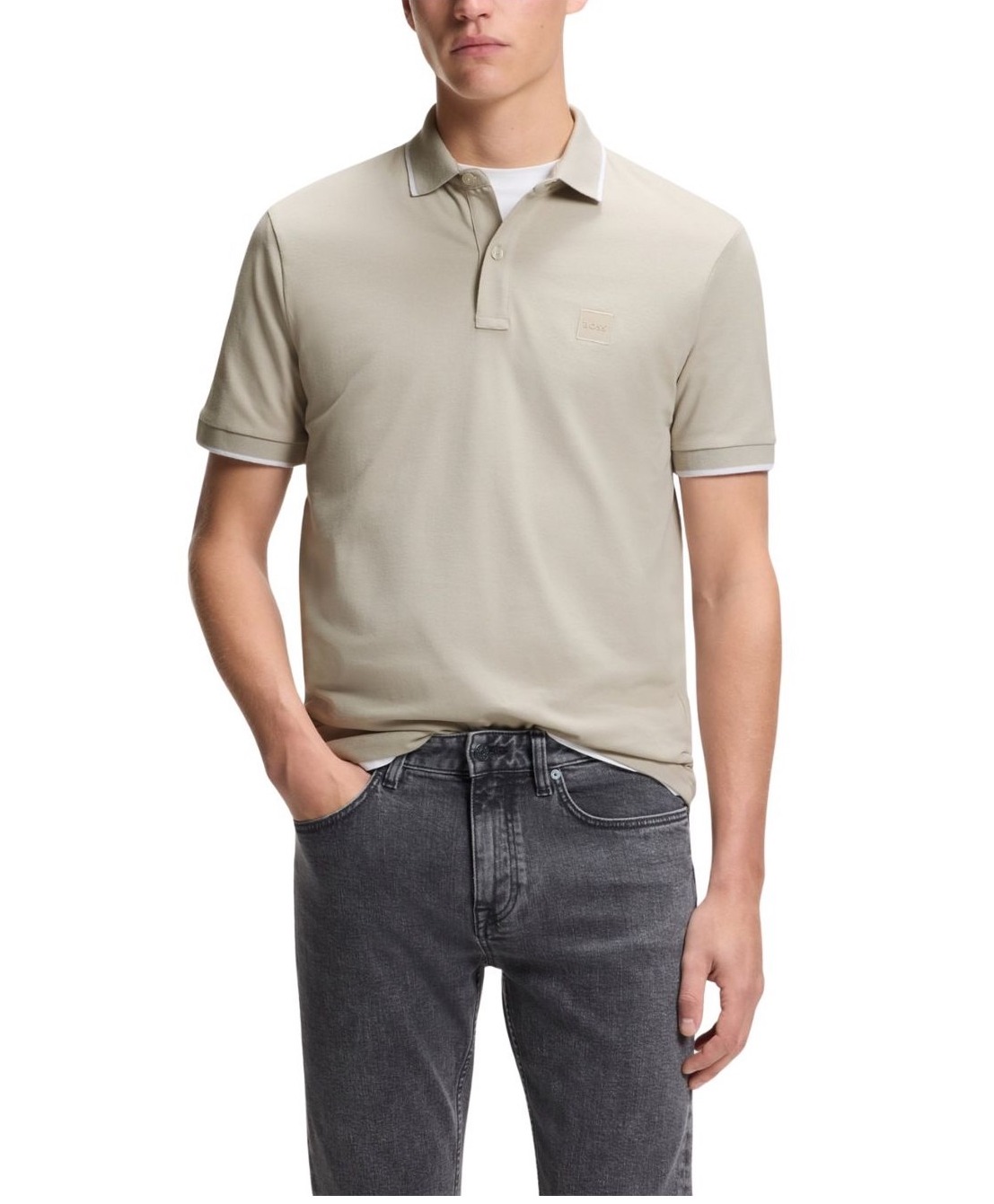 Футболка Boss Slim-Fit In Stretch-Cotton Pique, серый — фото 2