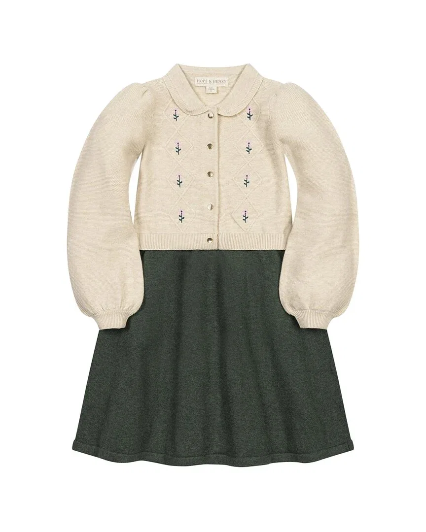 Детское платье для девочек с длинным рукавом на пуговицах Hope & Henry Organic Button Front Collared Sweater, зеленый