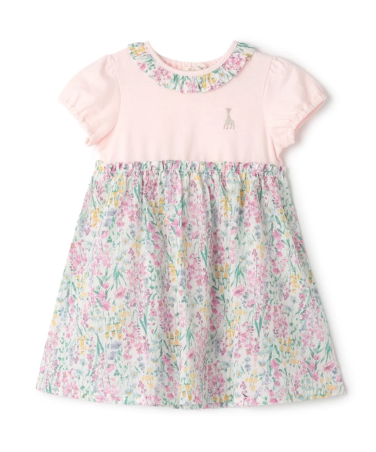 Детское платье для девочек с цветочным принтом, с коротким рукавом, Ripple Flower Print Half Sleeve Dress Sophie la girafe, Pink