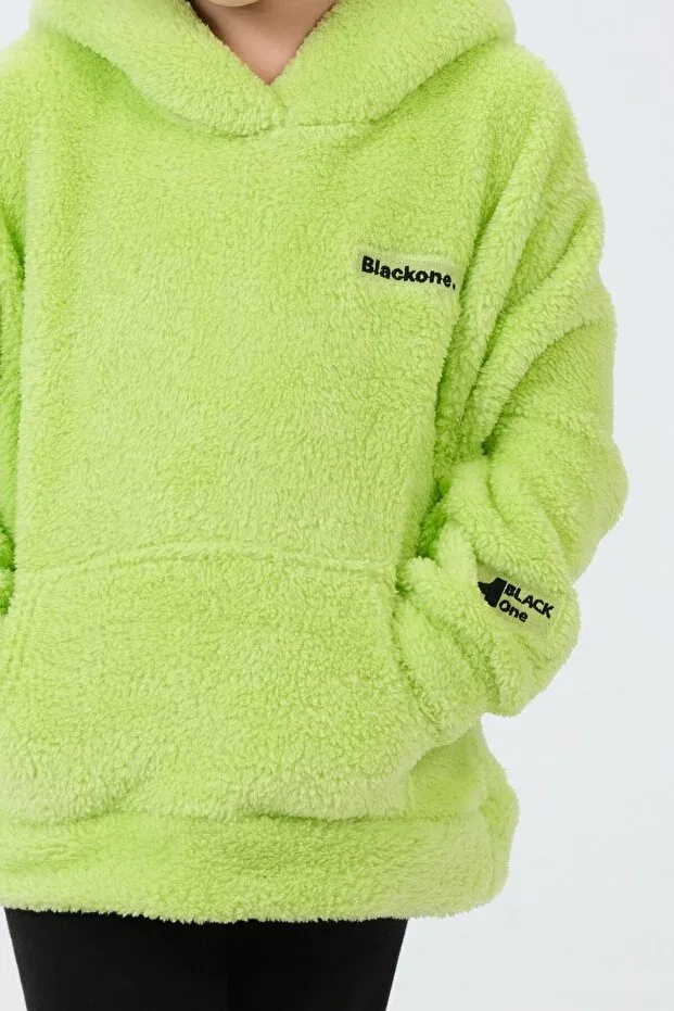 Детское худи на молнии с капюшоном Plush Detailed Black One, Pistachy Green — фото 4