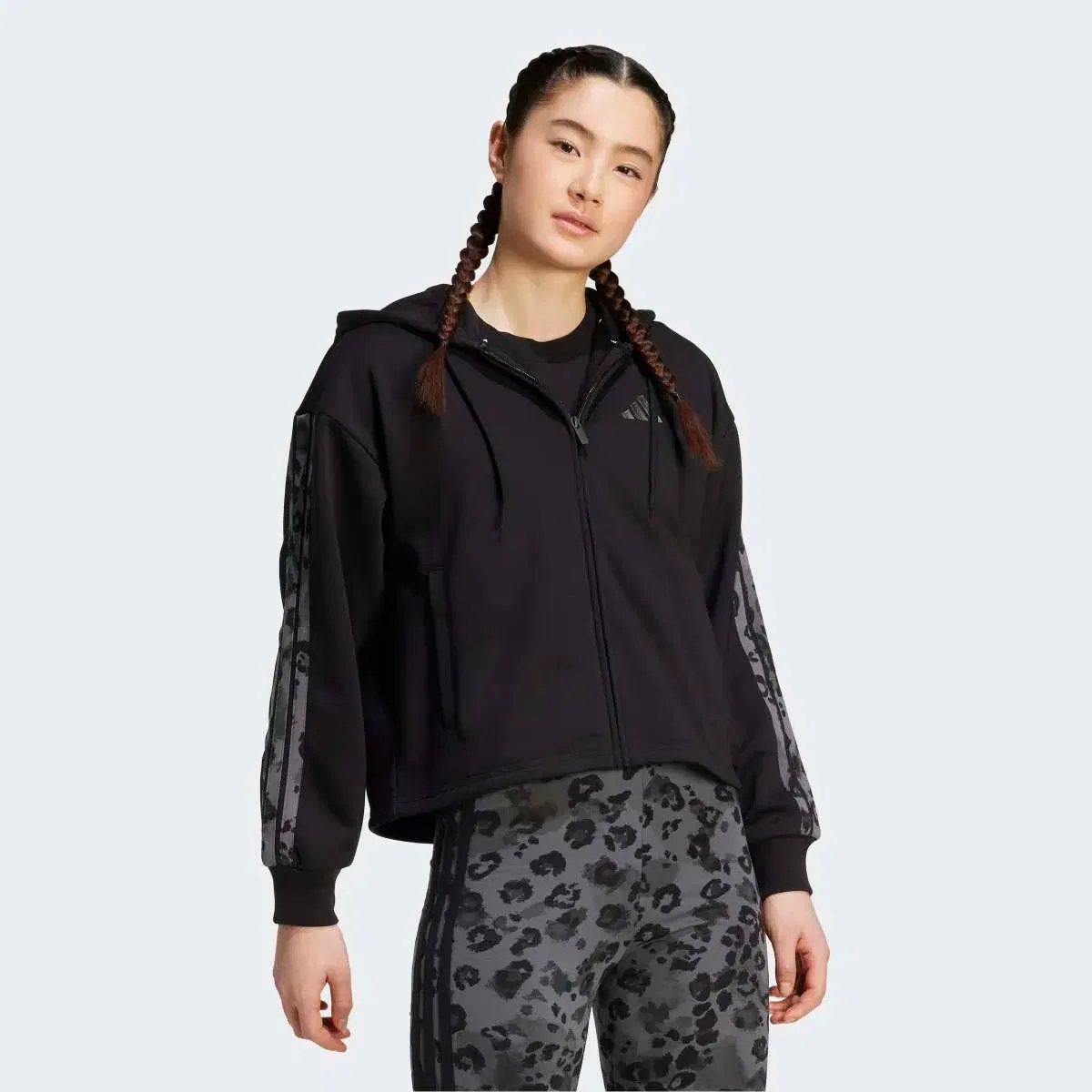 Женская худи с принтом Animal Print 3 bandas adidas, Negro — фото 3