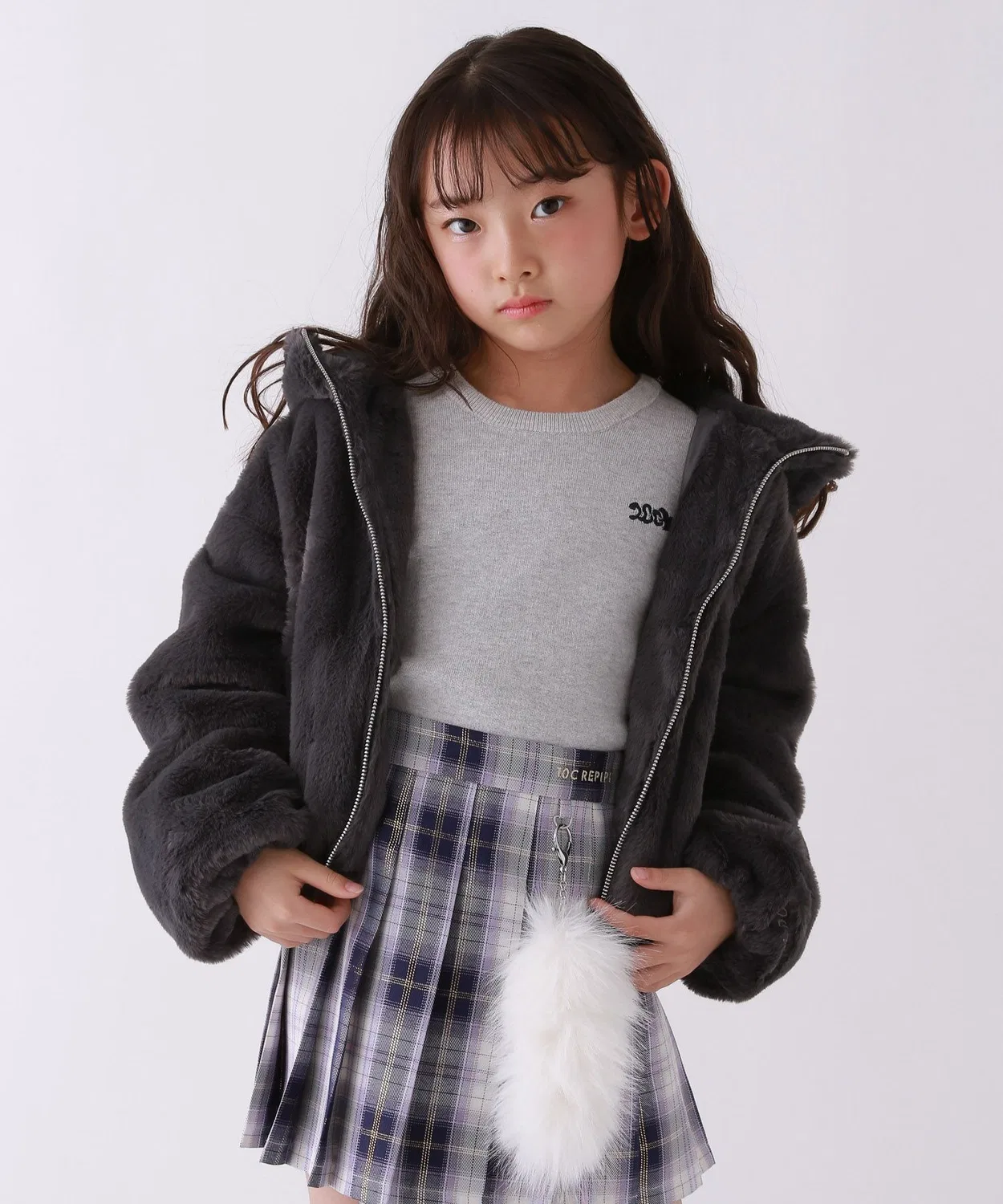Детское худи с капюшоном из искусственного меха 10C REPIPI repipi armario, Charcoal Grey