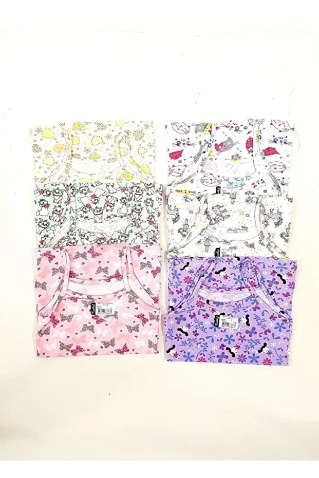 Детское для девочек бельевое с принтом Pack of 6 girls elastane printed thread strap multicolored patterned undershirt Tutku, Mixed Color