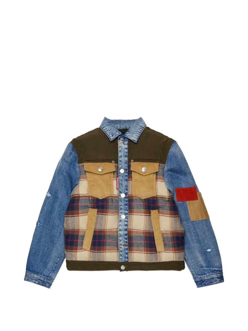 Клетчатая джинсовая куртка в технике пэчворк Dsquared2 Kids, синий