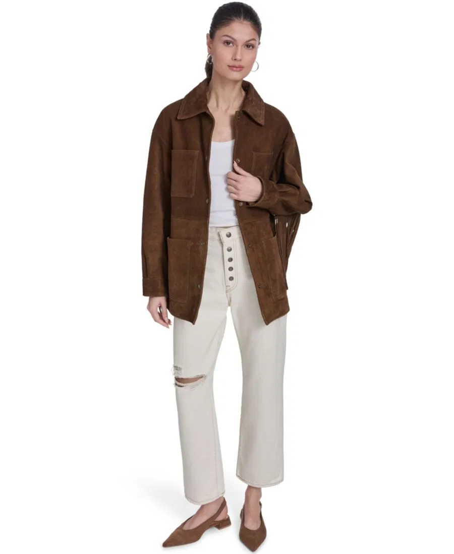 Женское пальто-куртка из замши с бахромой, 4 кармана Levi's, Maple
