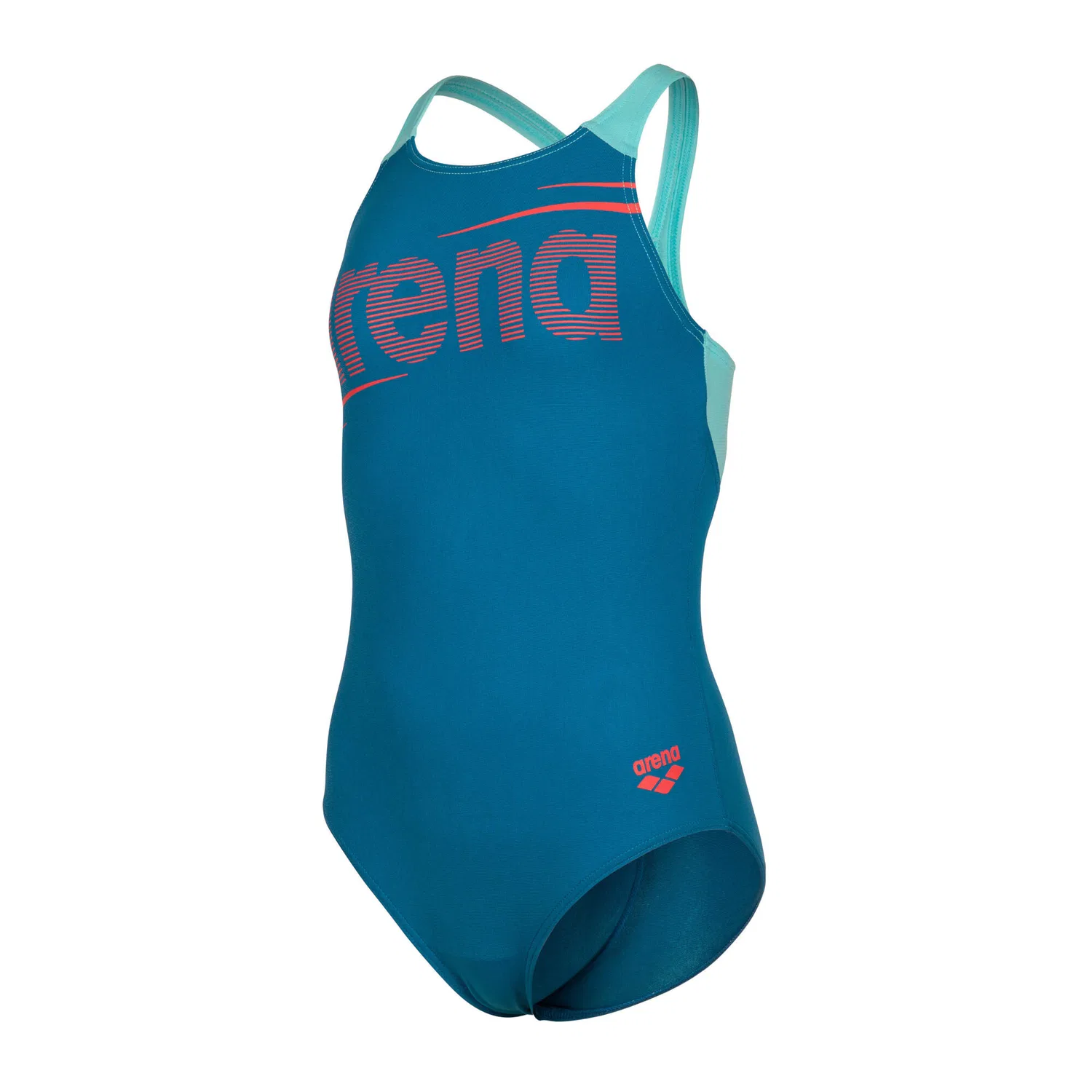 Детский купальник для девочек с принтом BOLD SWIMSUIT V BACK Arena, Konigsblau Rot Mediterranes Blau — фото 3