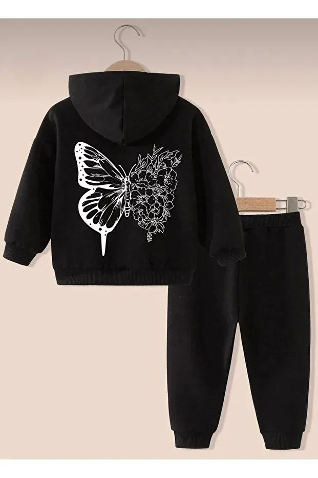 Детский спортивный комплект с принтом Butterfly printed black tracksuit set Topçu, Colored