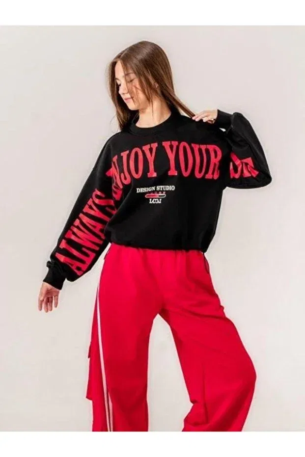 Детские свитшот для девочек с принтом Enjoy Printed 2 Thread Zekids, Syh Krmz — фото 3