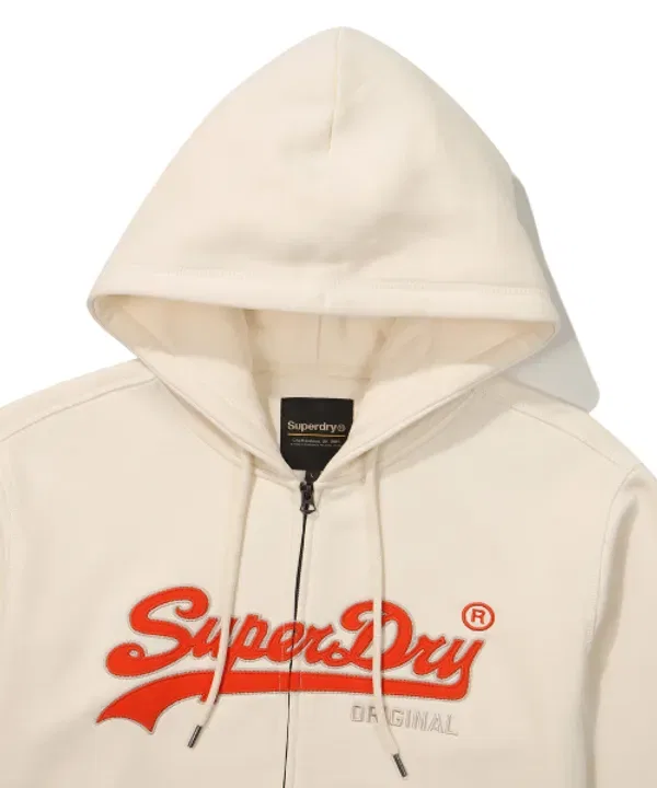 Худи на молнии, винтажный лого, Superdry, слоновая кость — фото 3