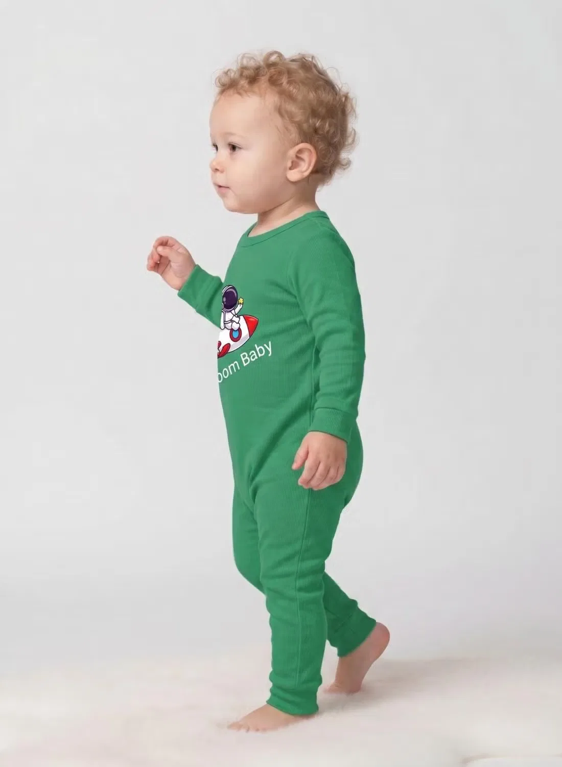 Боди-комбинезон детский с принтом ракеты Baby zoom Babyqlo, зеленый — фото 4