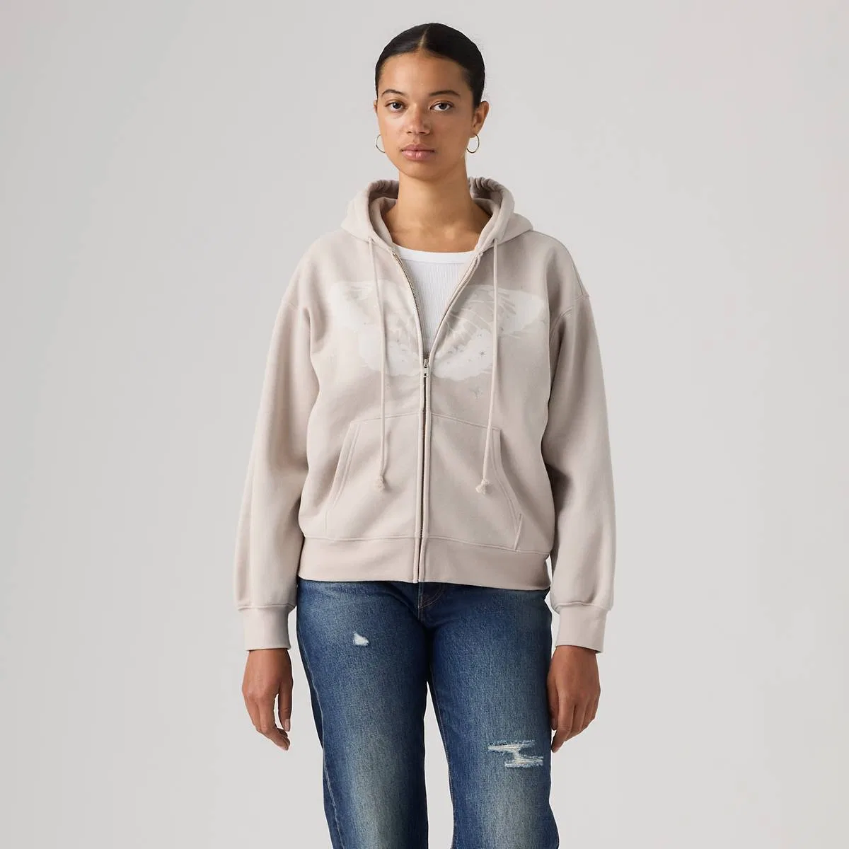 Повседневная толстовка на молнии Levi's, Hoodie Dreamy Butterfly Chateau Gray - White — фото 3
