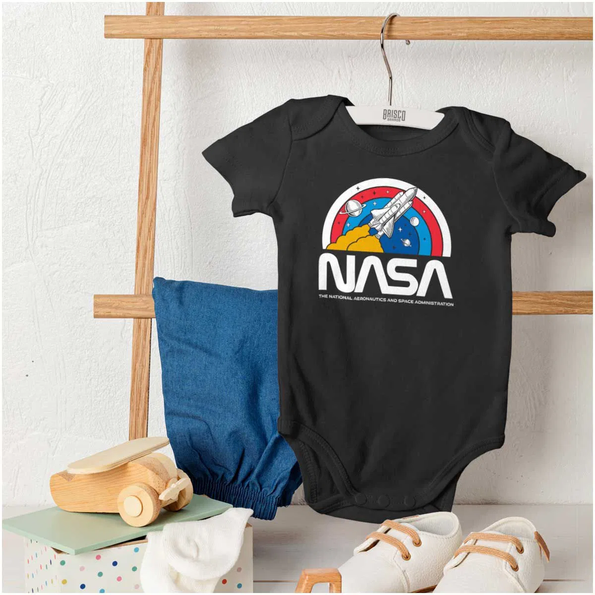 Детский боди-комбинезон с коротким рукавом NASA Vintage Retro Space Shuttle Brisco Brands, Black — фото 4