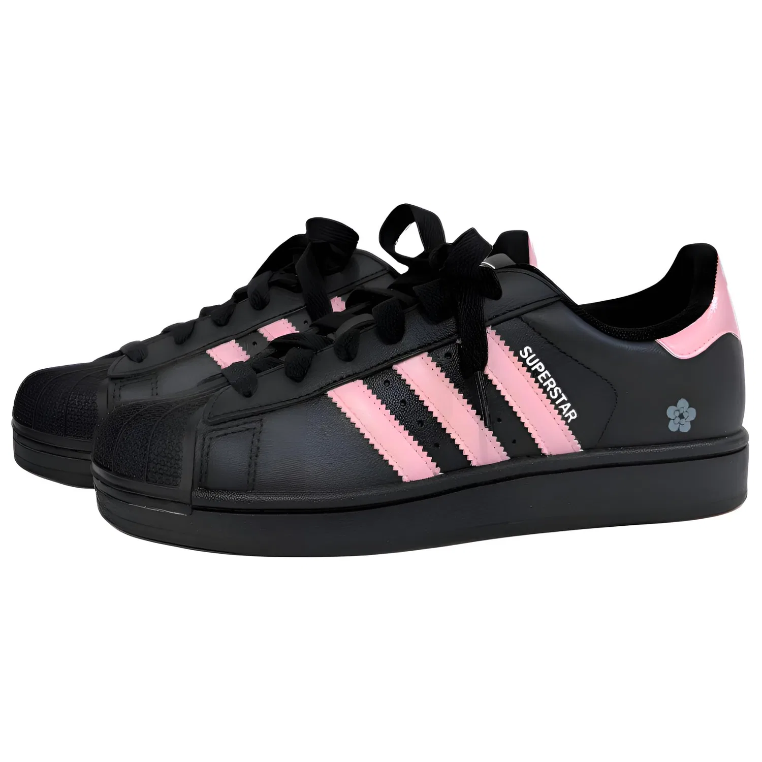Детские кастомные кеды Superstar 2 с принтом Питер Пэн, розово-голубые, Adidas Originals, Ink Pink — фото 3