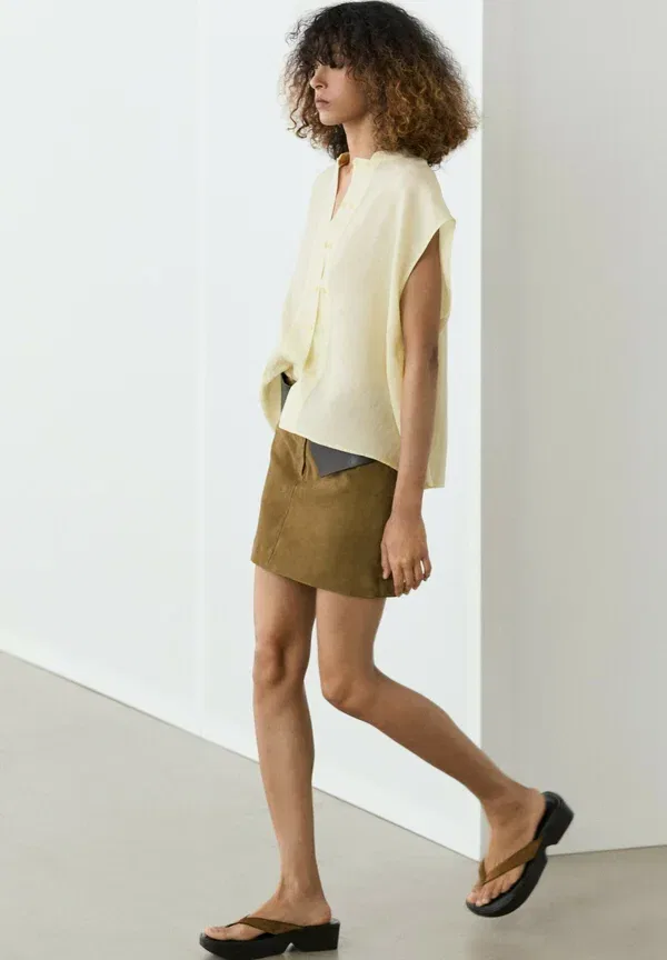 Блуза из льна Blouse Massimo Dutti, Light Yellow, светло-желтый — фото 4
