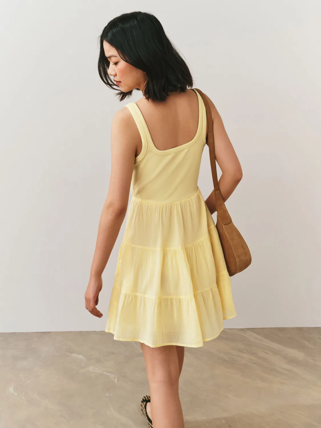 Платье мини летнее, ярусное, с квадратным вырезом, Butter Yellow Next — фото 2