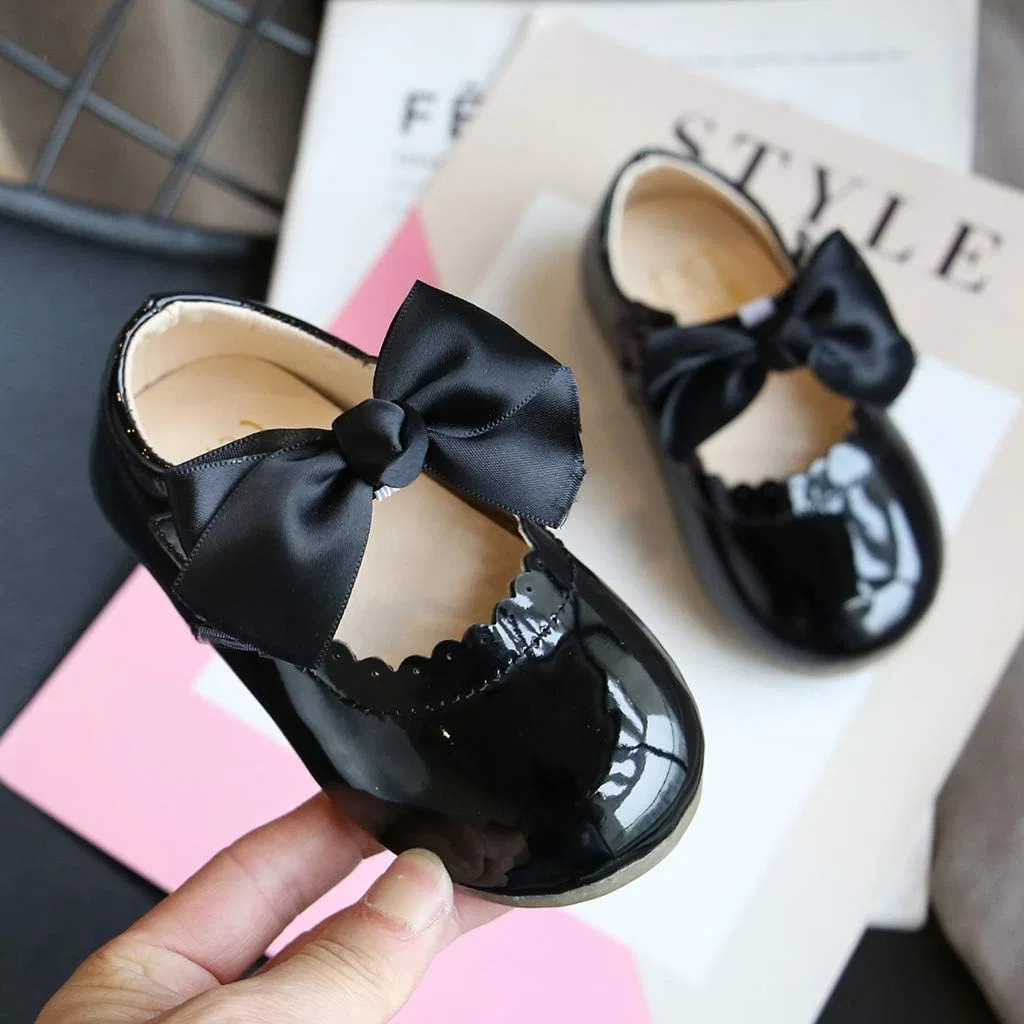 Детские туфли-балетки для девочек с бантом, модель Flower Girl, Black — фото 2