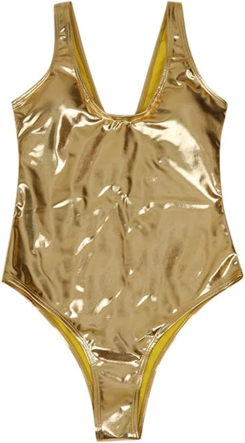 Женский монокини с металлическим блеском V-образным вырезом New Clearance On Sale, Gold — фото 4