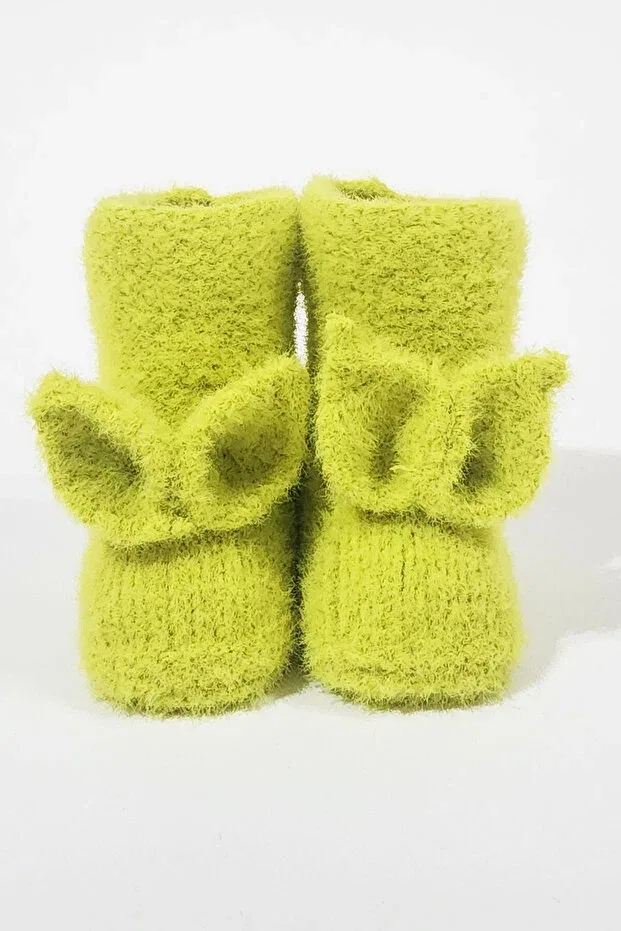 Детские тапочки для девочек без каблука Rabbit Ear Knitted Baby Home Boots Effe, Oil Green — фото 4